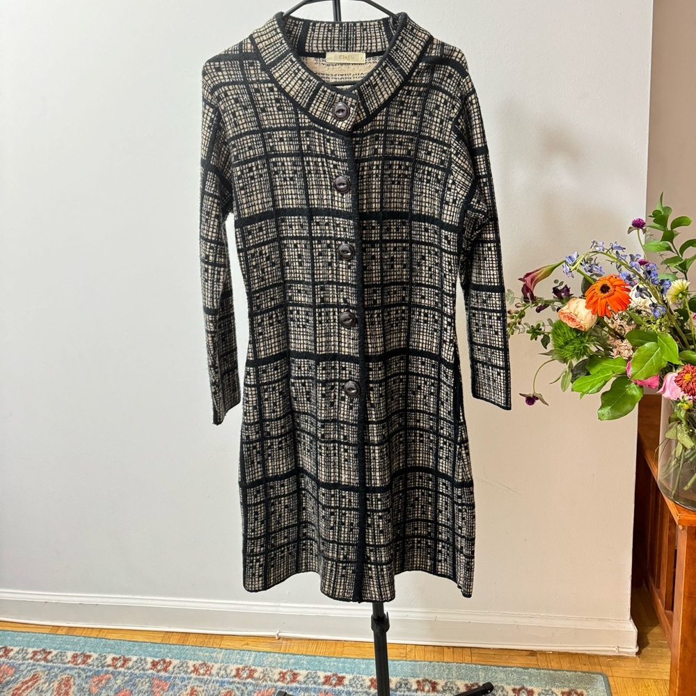 Black plaid long coat